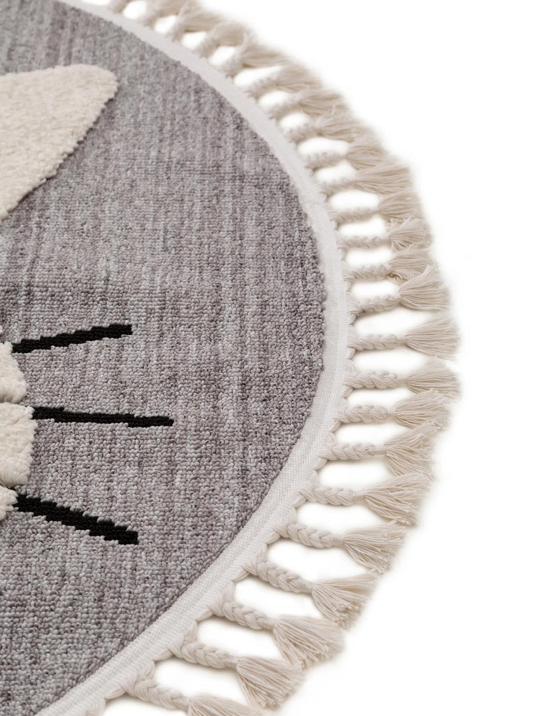 Tapis scandinave motif animal chat rond enfant gris 120 cm de diamètre