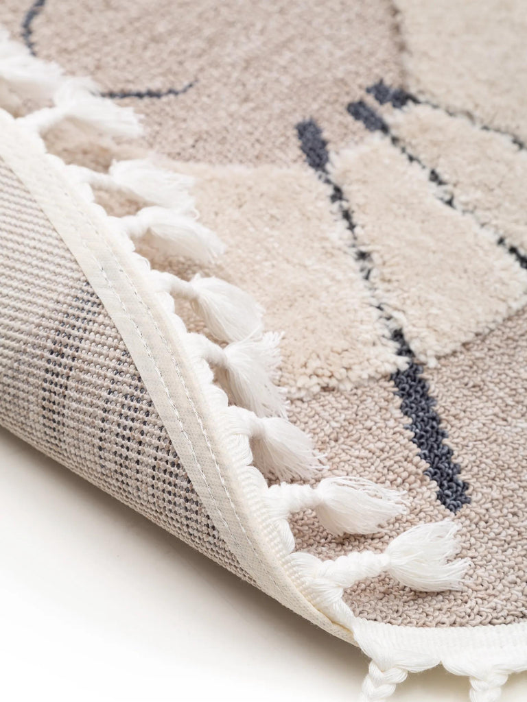 Tapis scandinave motif animal chat rond enfant beige 120 cm de diamètre