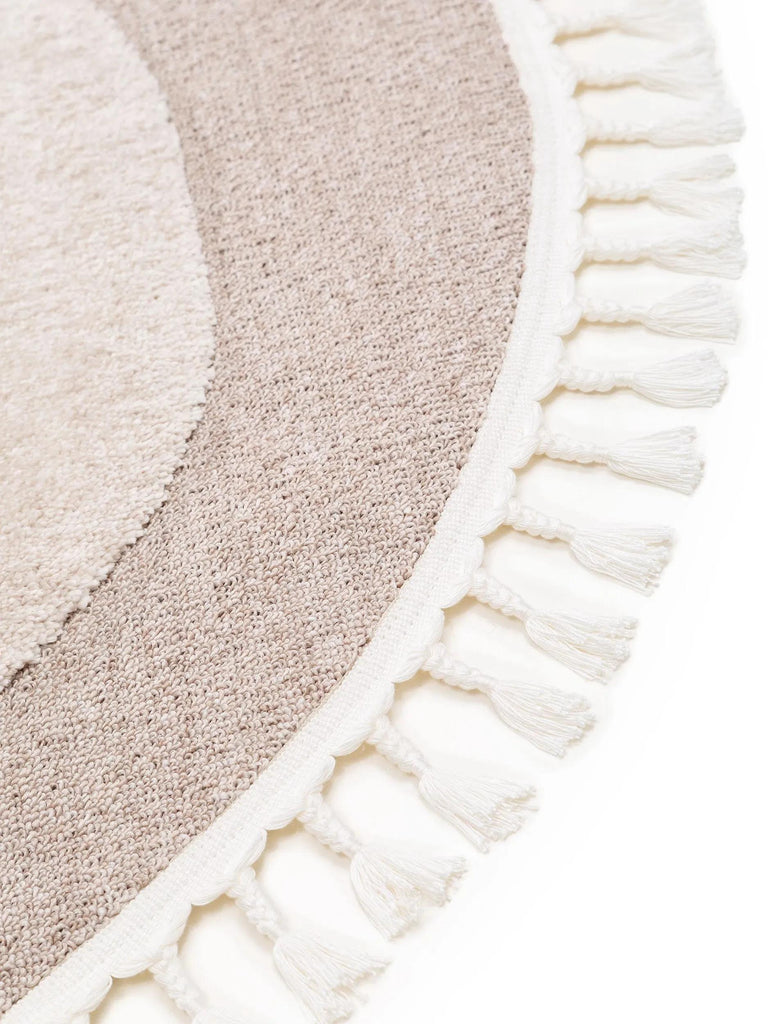 Tapis scandinave motif animal ourson rond enfant beige 120 cm de diamètre