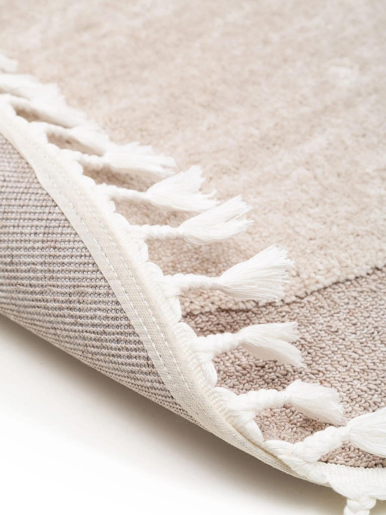 Tapis scandinave motif animal ourson rond enfant beige 120 cm de diamètre