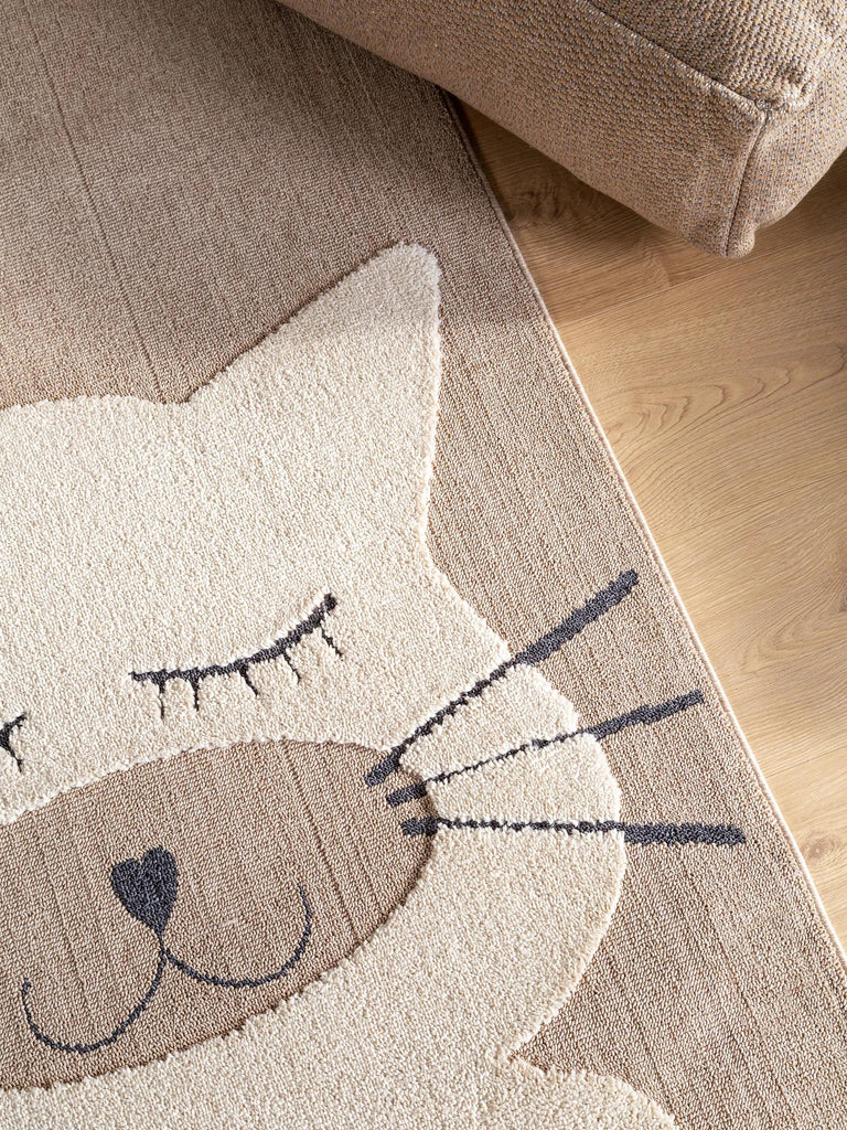 Tapis scandinave motif animal chat enfant beige 160x230 cm