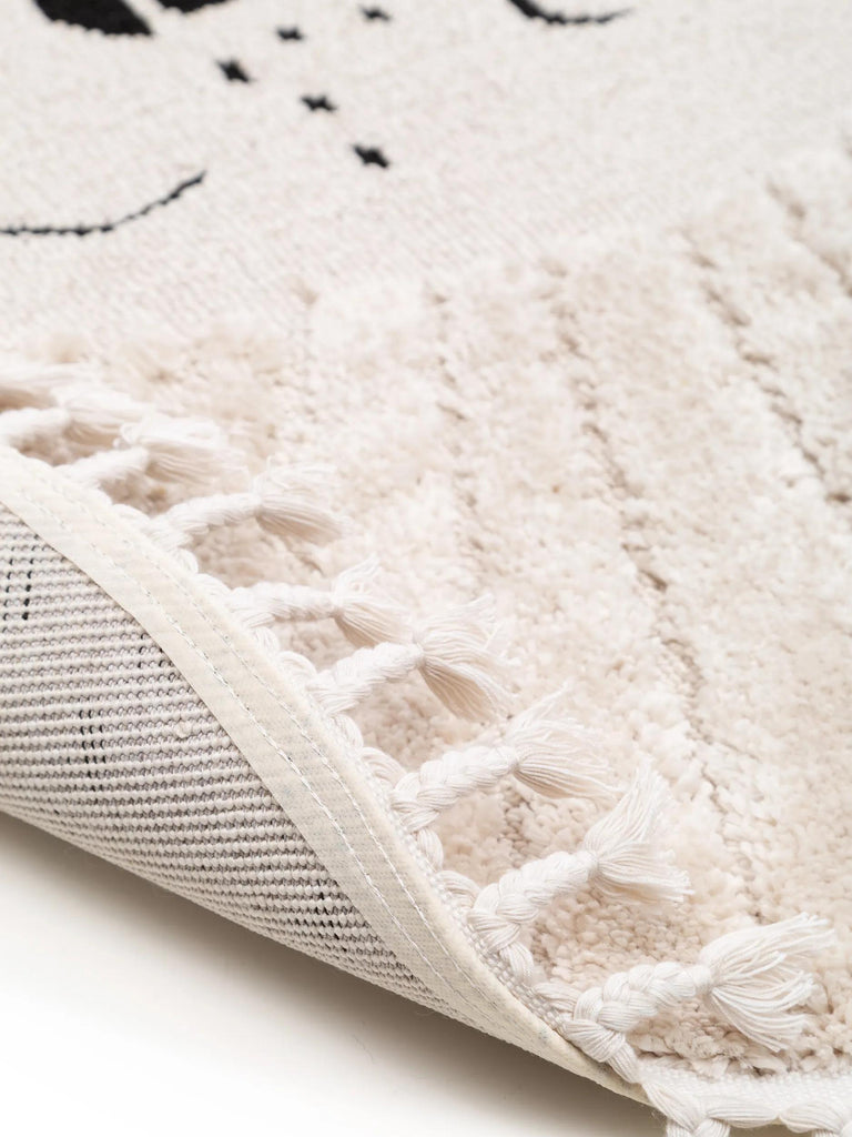 Tapis scandinave motif animal lion rond enfant crème 120 cm de diamètre