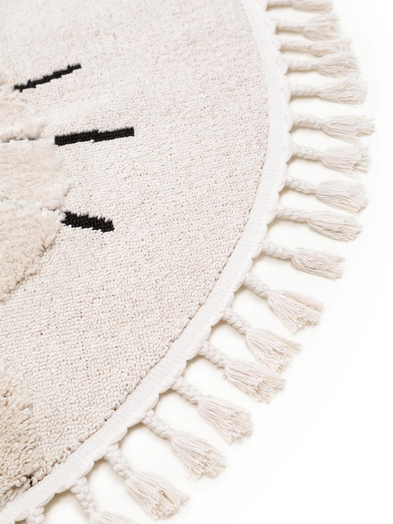 Tapis scandinave motif animal chat rond enfant crème 120 cm de diamètre