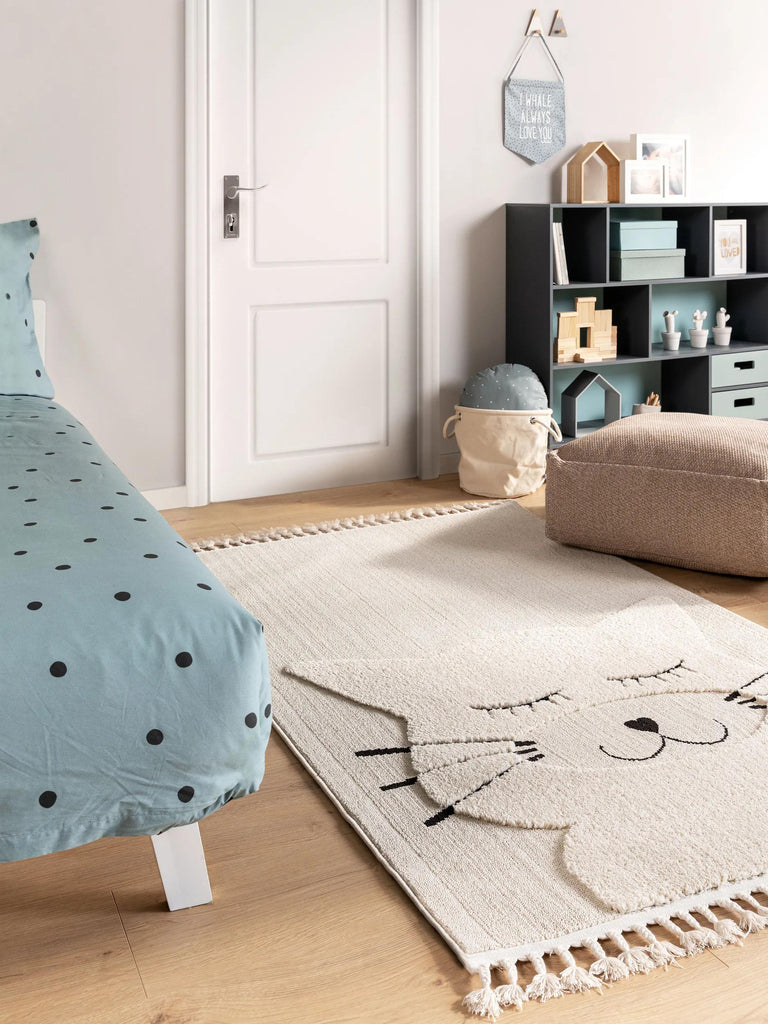 Tapis scandinave motif animal chat enfant crème 160x230 cm