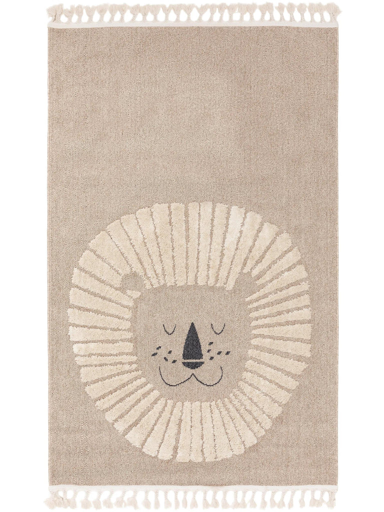 Tapis scandinave motif animal lion enfant beige 160x230 cm