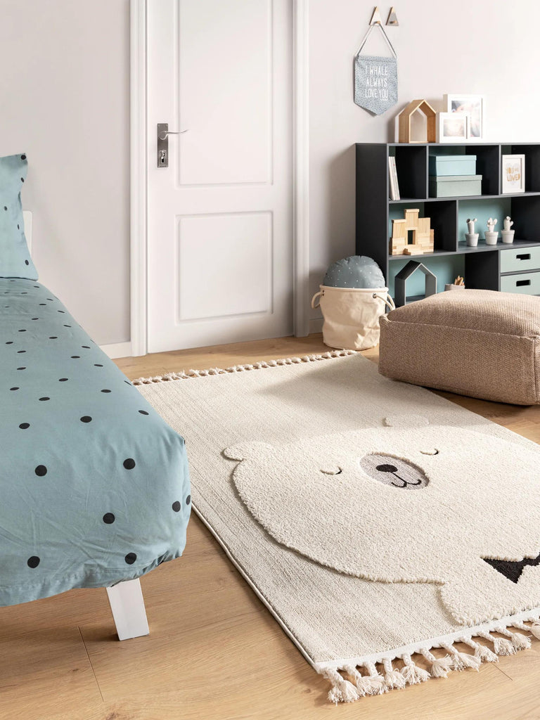 Tapis scandinave motif animal ourson enfant crème 160x230 cm