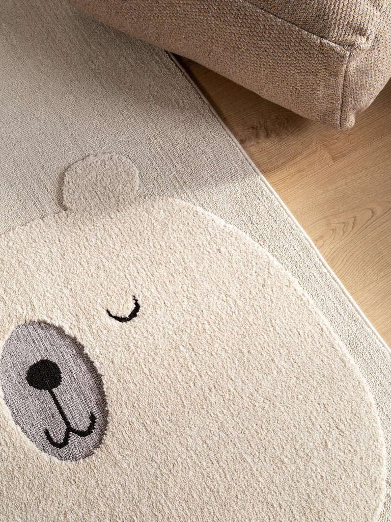 Tapis scandinave motif animal ourson enfant crème 160x230 cm