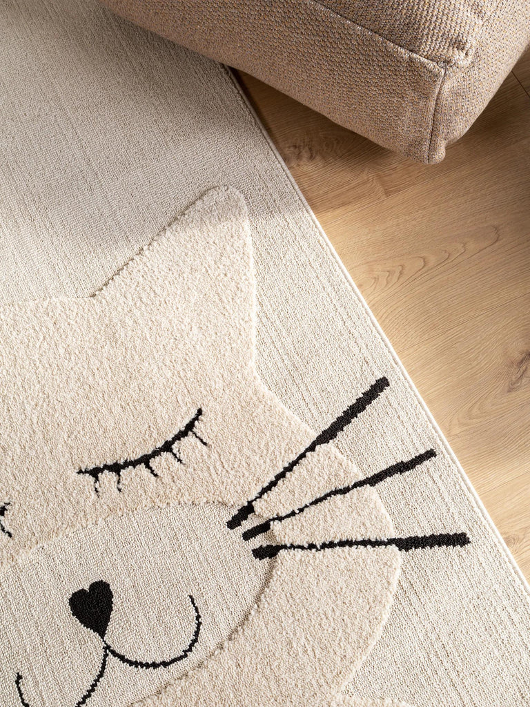 Tapis scandinave motif animal chat enfant crème 120x180 cm