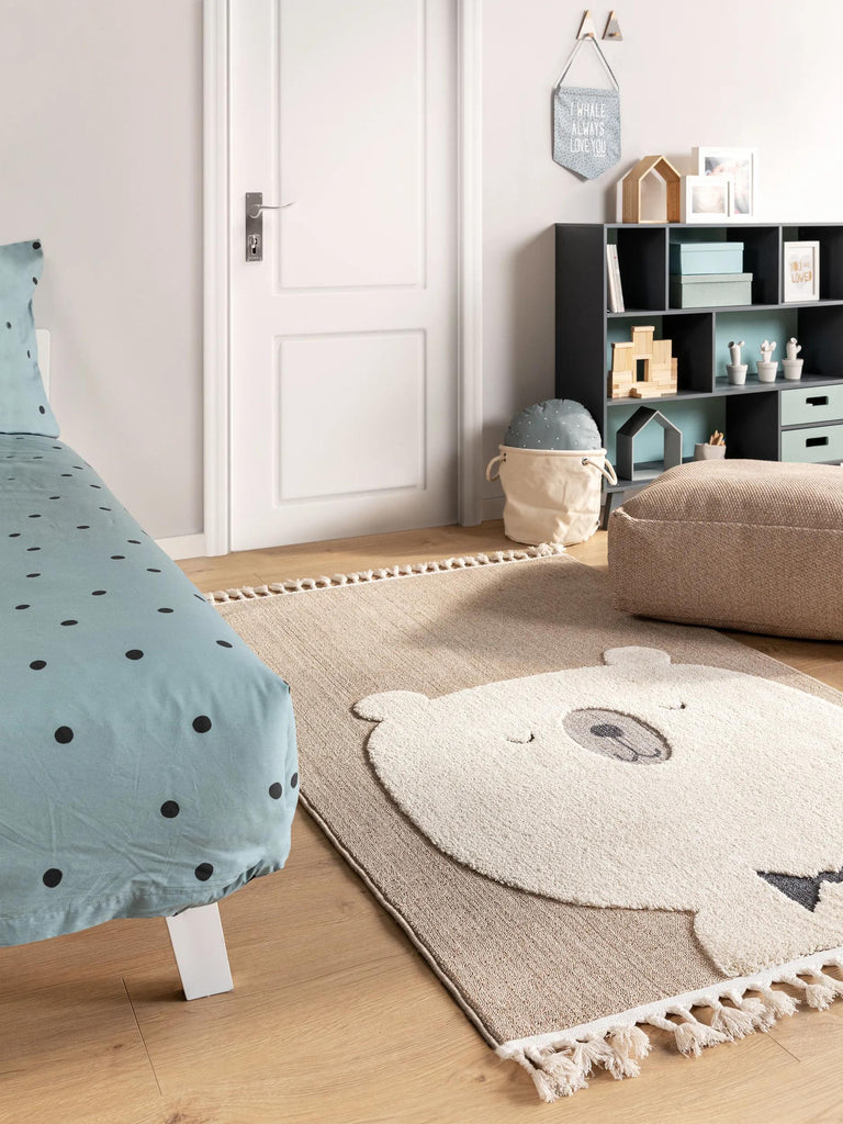Tapis scandinave motif animal ourson enfant beige 160x230 cm