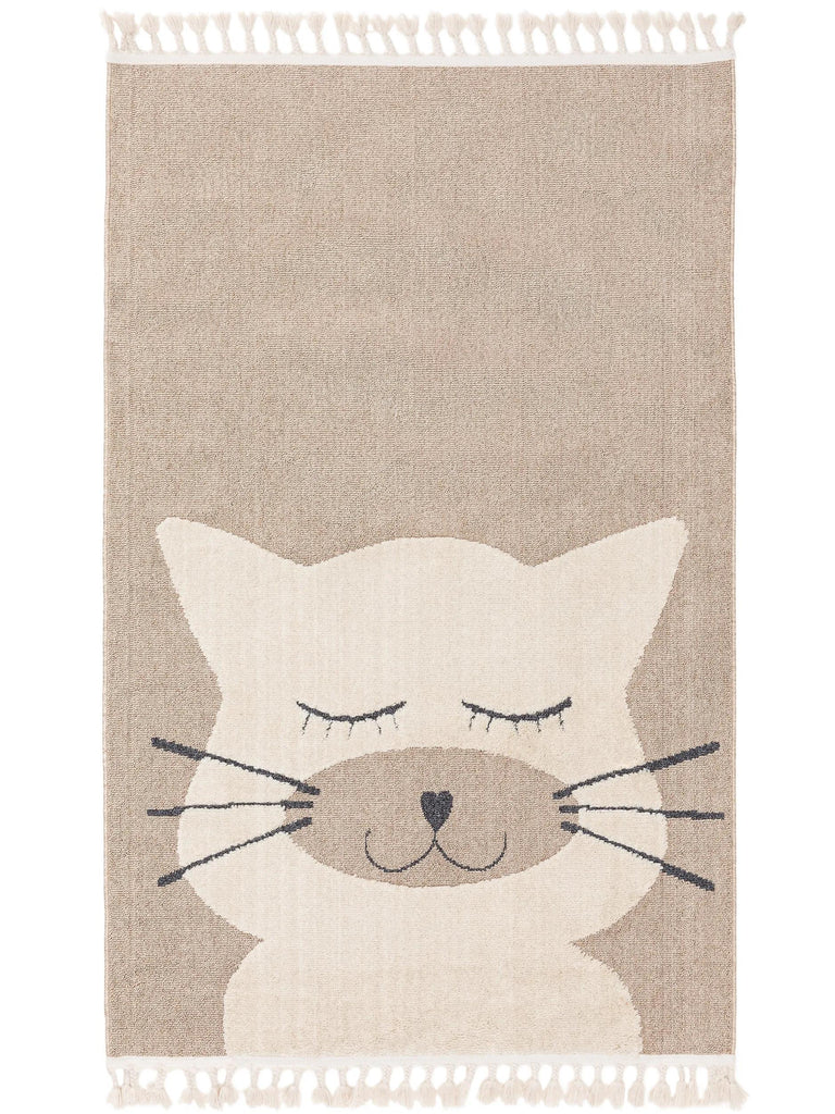 Tapis scandinave motif animal chat enfant beige 120x180 cm