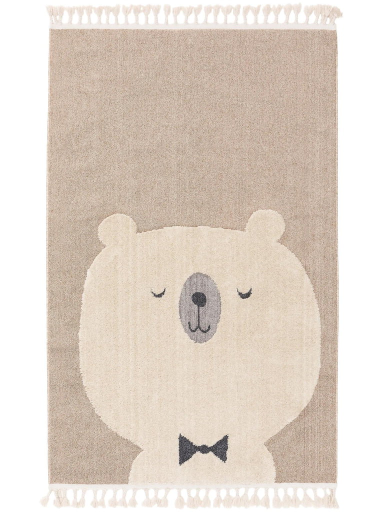 Tapis scandinave motif animal ourson enfant beige 160x230 cm
