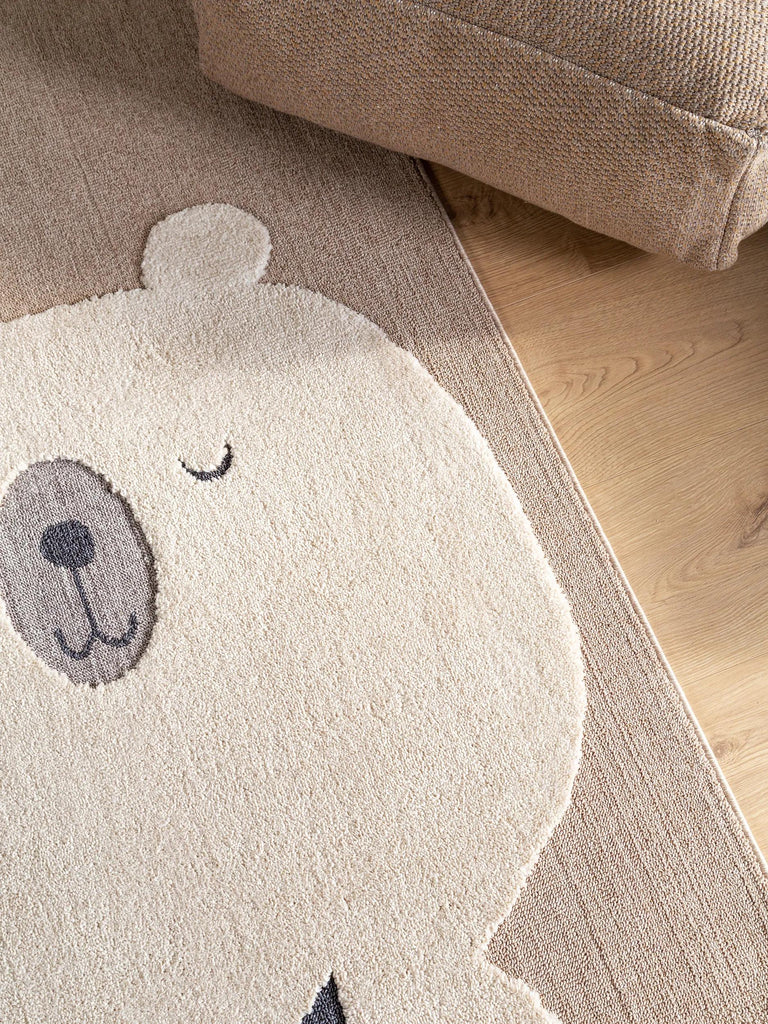 Tapis scandinave motif animal ourson enfant beige 120x180 cm