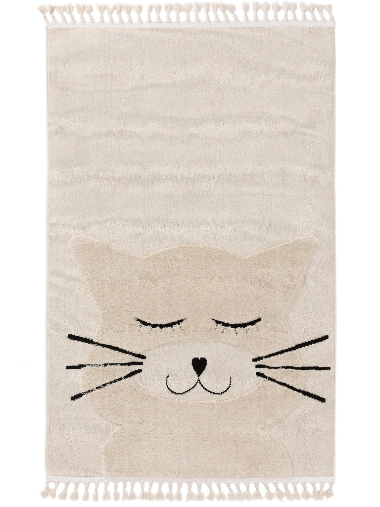 Tapis scandinave motif animal chat enfant crème 160x230 cm