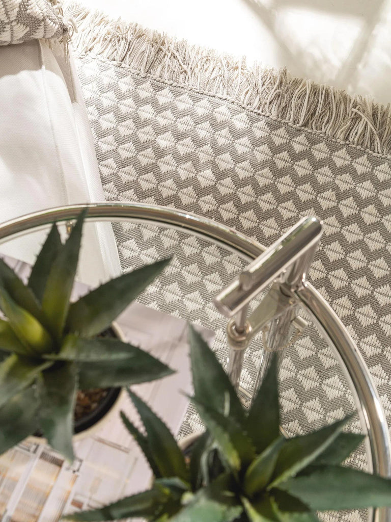 Tapis géométrique à franges gris et blanc 160x230 cm