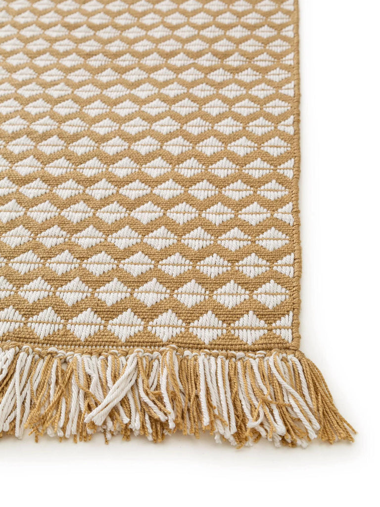 Tapis géométrique à franges jaune moutarde et blanc 160x230 cm