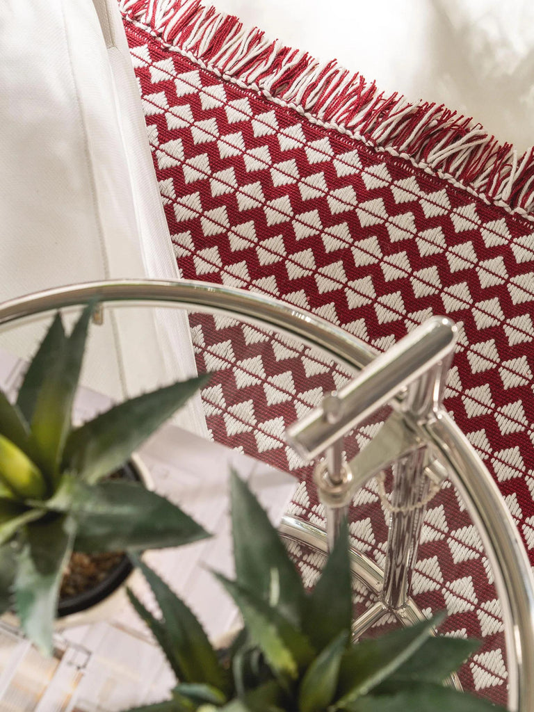 Tapis géométrique à franges rouge et blanc 160x230 cm