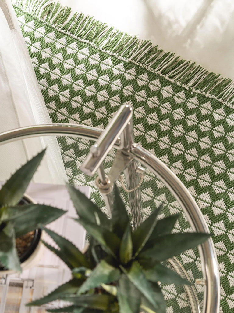 Tapis géométrique à franges vert et blanc 120x170 cm