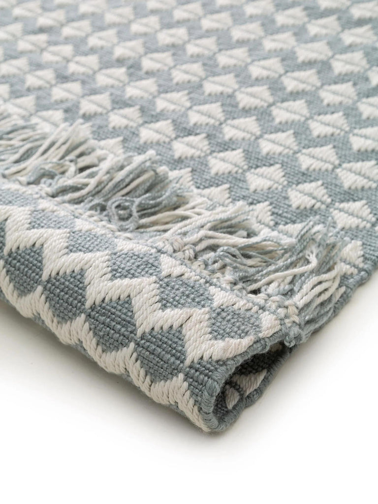 Tapis géométrique à franges bleu clair et blanc 160x230 cm