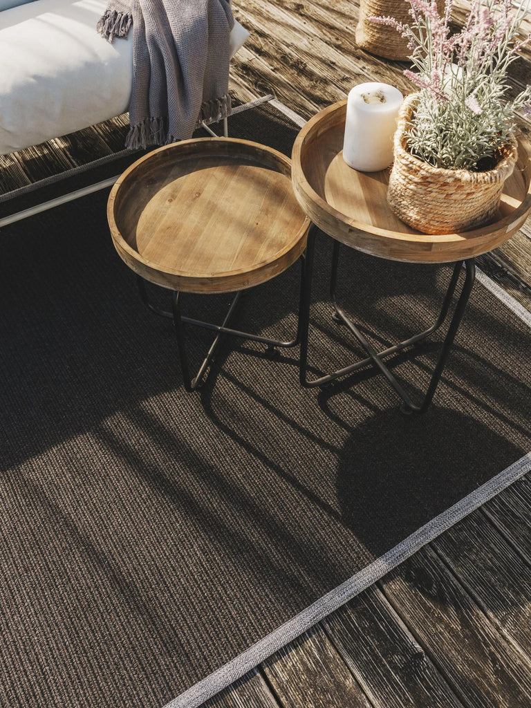 Tapis scandinave tressé noir d'intérieur et d'extérieur 120x170 cm