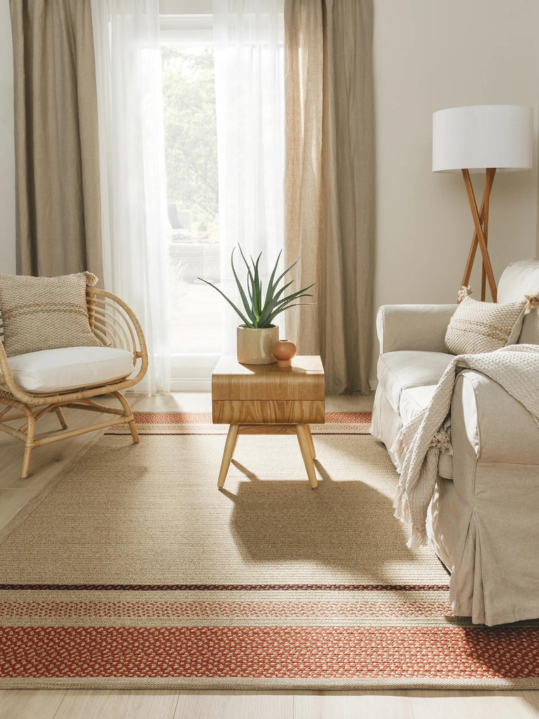 Tapis scandinave tressé beige et terracotta d'intérieur et d'extérieur 120x170 cm