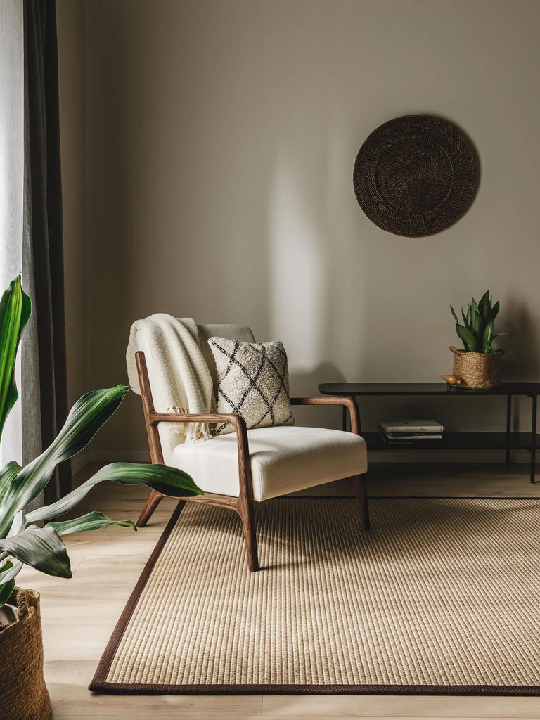 Tapis scandinave tressé beige d'intérieur et d'extérieur 120x170 cm