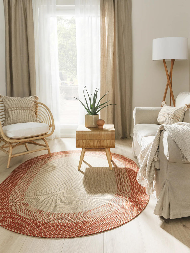 Tapis scandinave tressé ovale terracotta d'intérieur et d'extérieur 140x200 cm