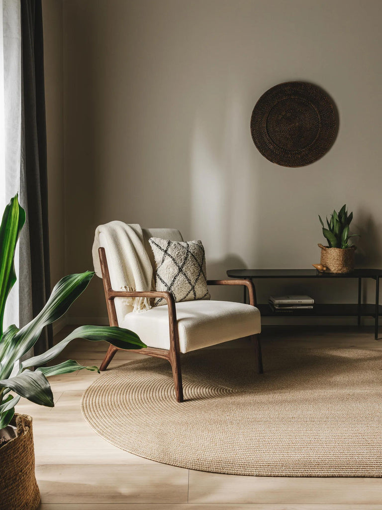 Tapis scandinave tressé ovale beige d'intérieur et d'extérieur 120x170 cm