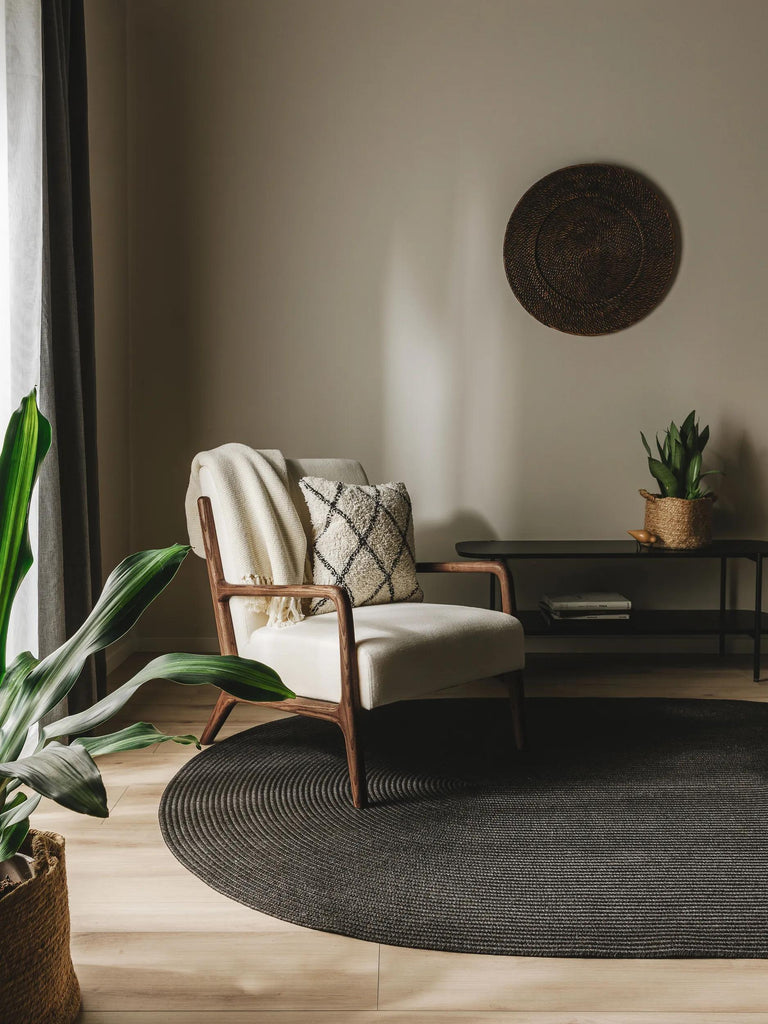 Tapis scandinave tressé ovale noir d'intérieur et d'extérieur 160x230 cm