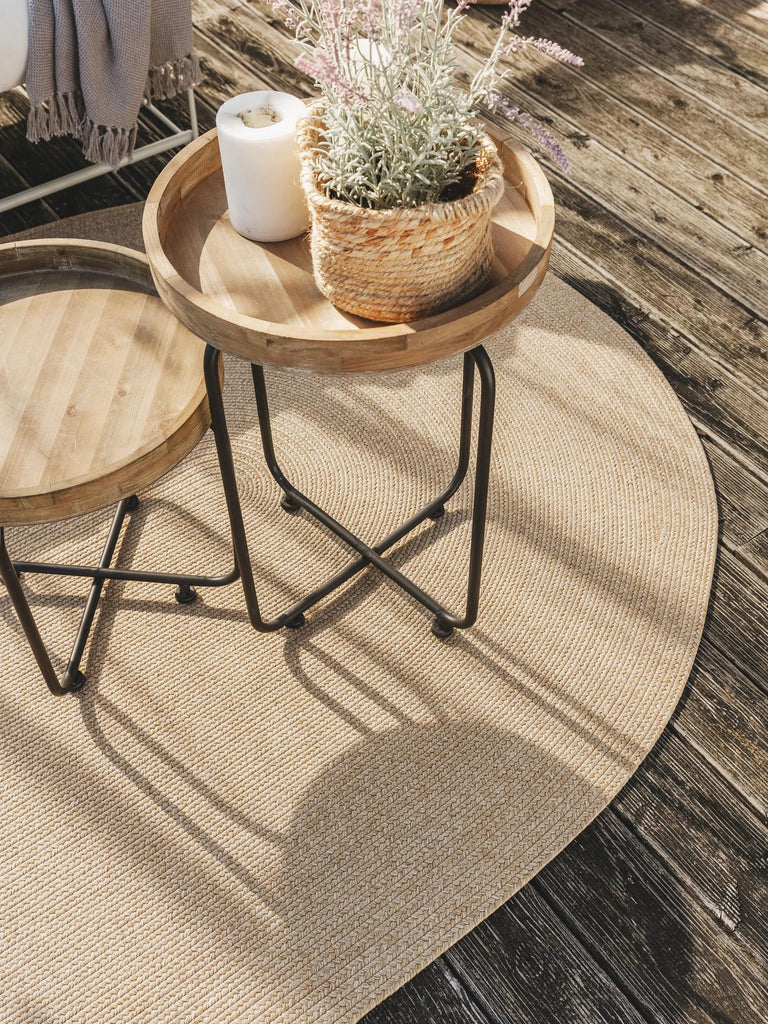 Tapis scandinave tressé ovale beige d'intérieur et d'extérieur 120x170 cm