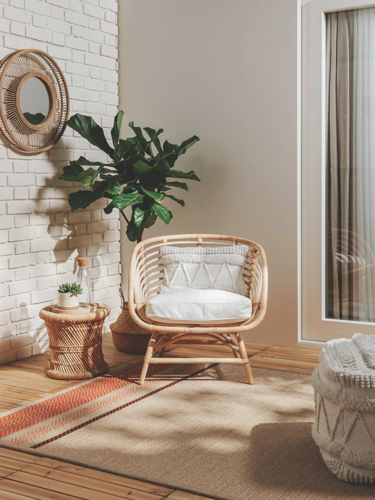 Tapis scandinave tressé beige et terracotta d'intérieur et d'extérieur 200x300 cm