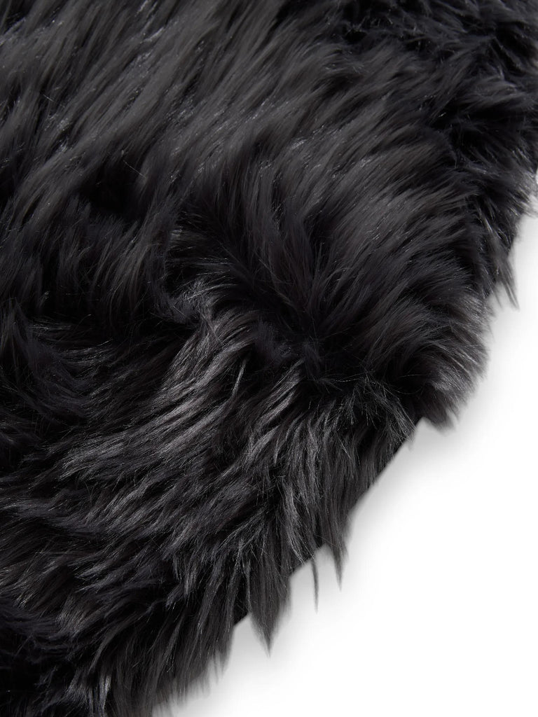 Tapis shaggy effet fourrure rond noir charbon 80 cm de diamètre