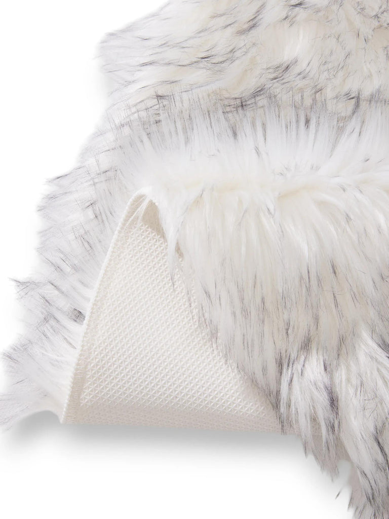 Tapis shaggy effet fourrure rond noir et blanc 80 cm de diamètre