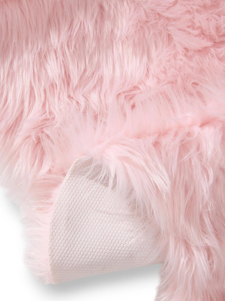 Tapis shaggy forme fausse fourrure descente de lit rose poudré 60x180 cm