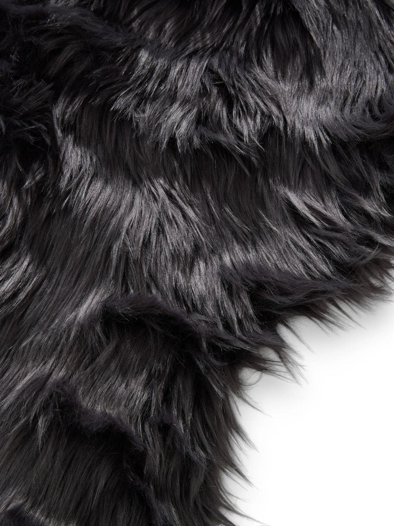 Tapis shaggy forme fausse fourrure descente de lit noir charbon 60x180 cm