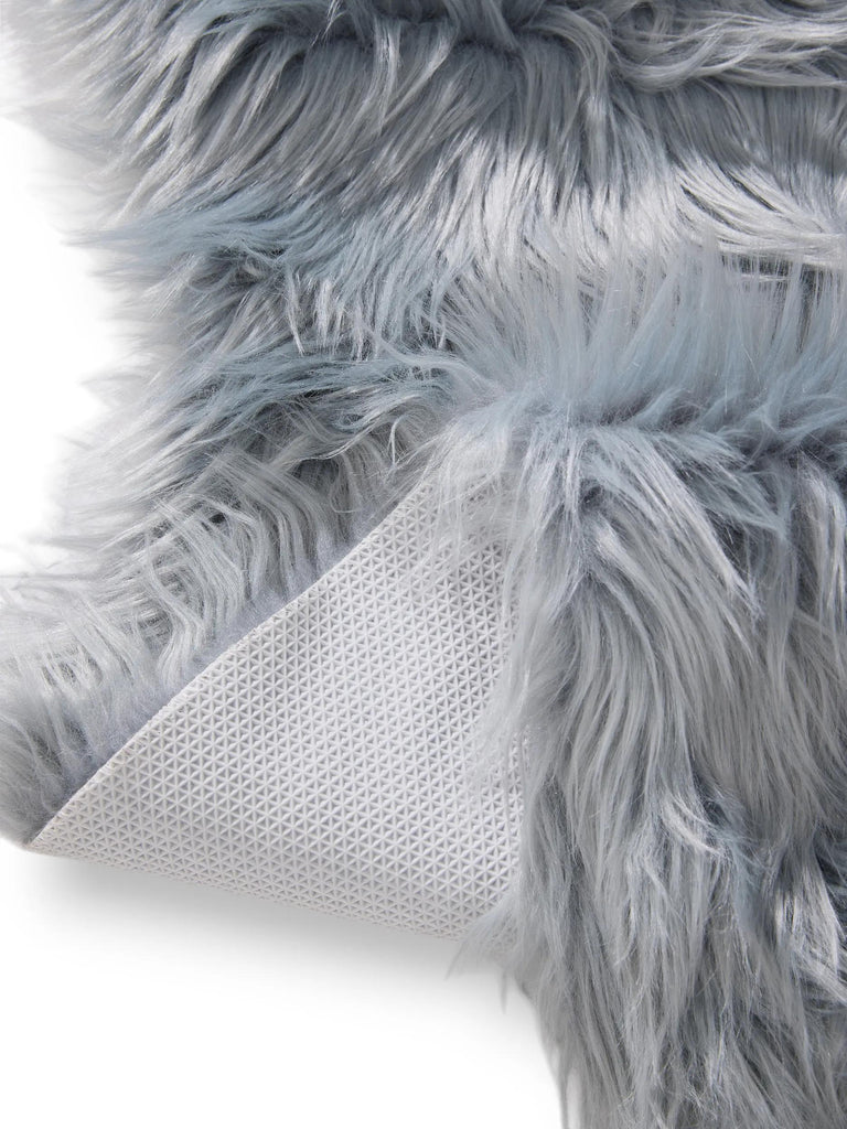 Tapis shaggy forme fausse fourrure descente de lit bleu 60x180 cm