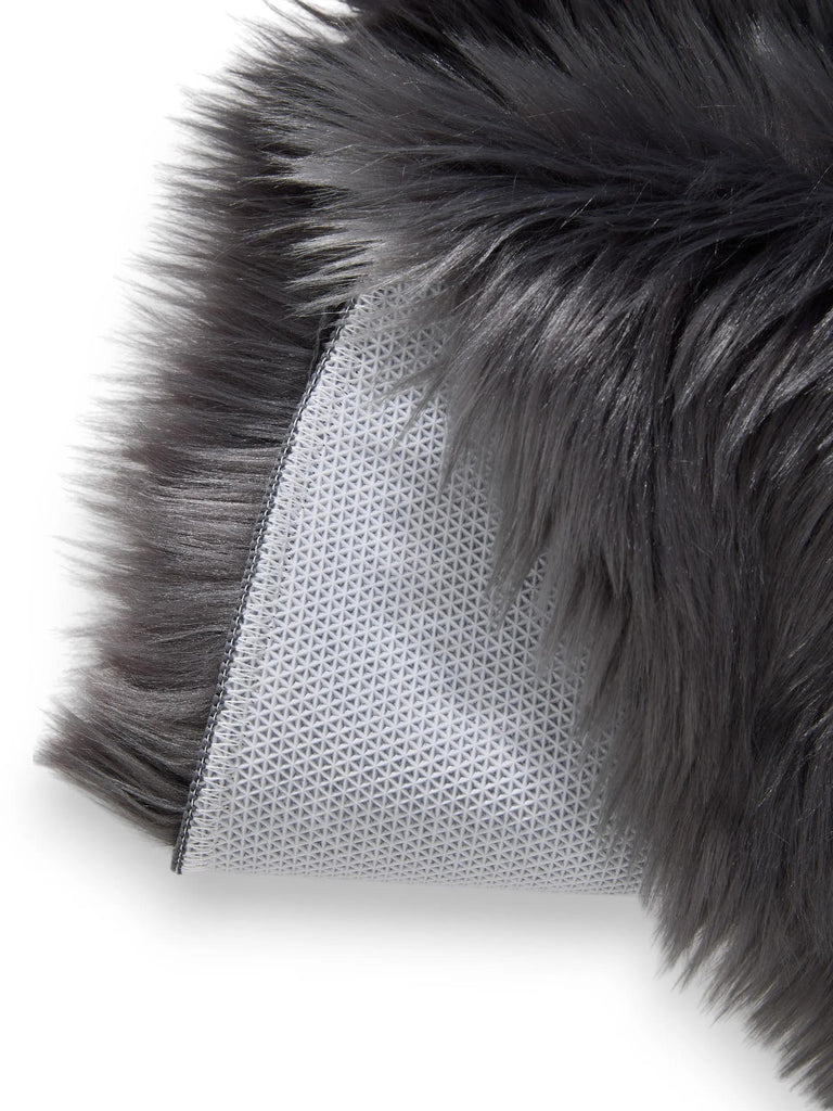 Tapis shaggy effet fourrure rond noir charbon 120 cm de diamètre