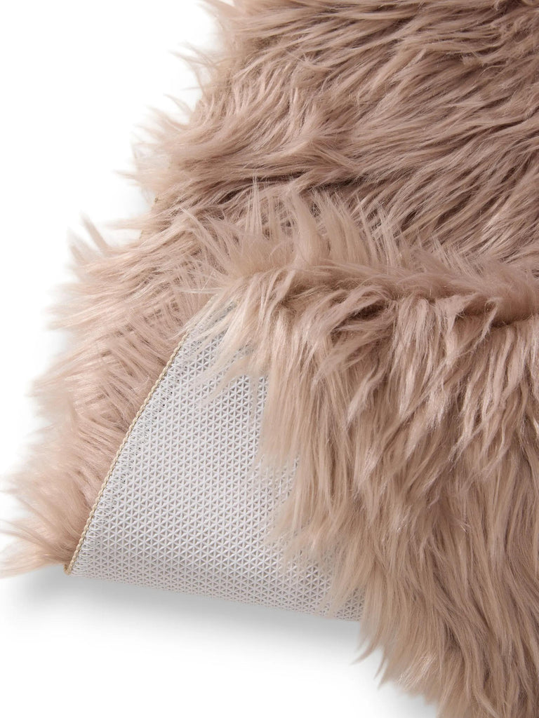 Tapis shaggy effet fourrure rond beige 80 cm de diamètre