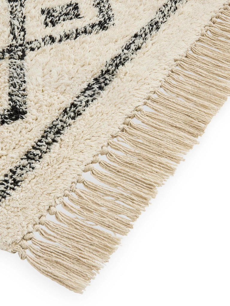 Tapis berbère à franges de bain crème et noir en coton 60x100 cm