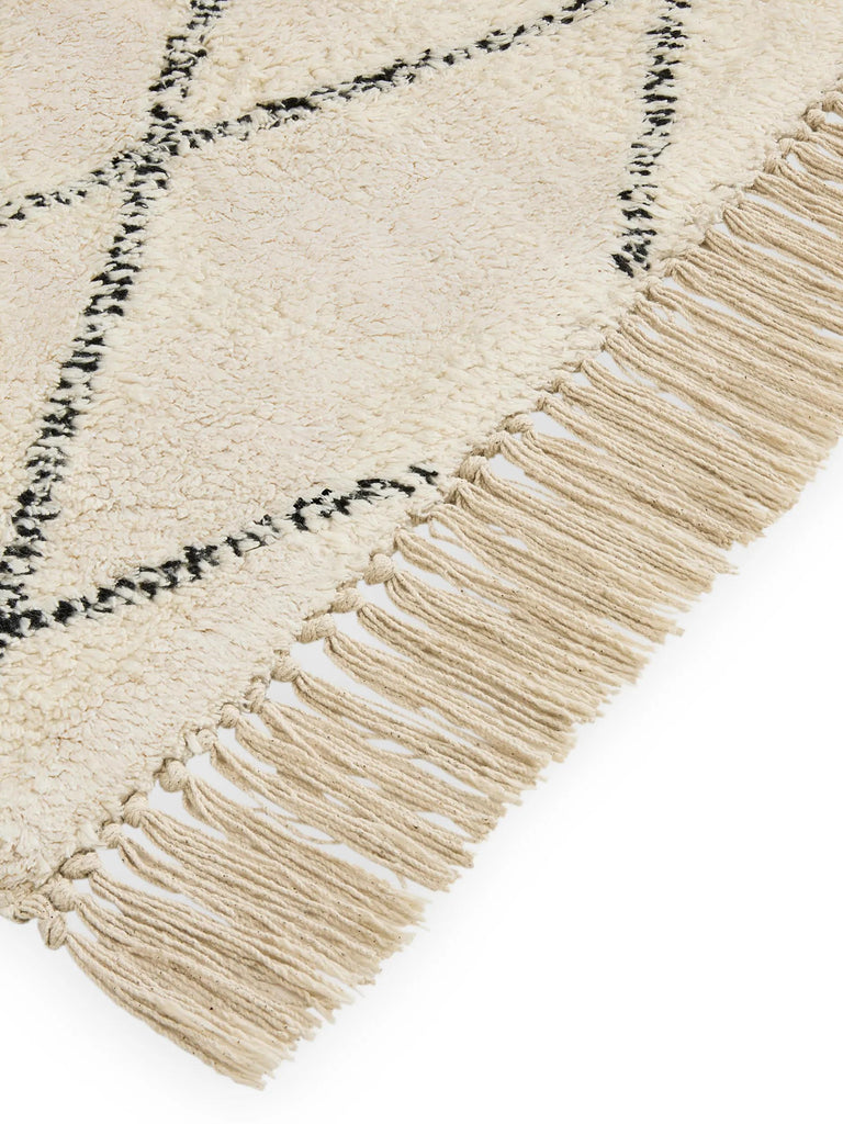 Tapis berbère à franges de bain crème en coton 60x100 cm