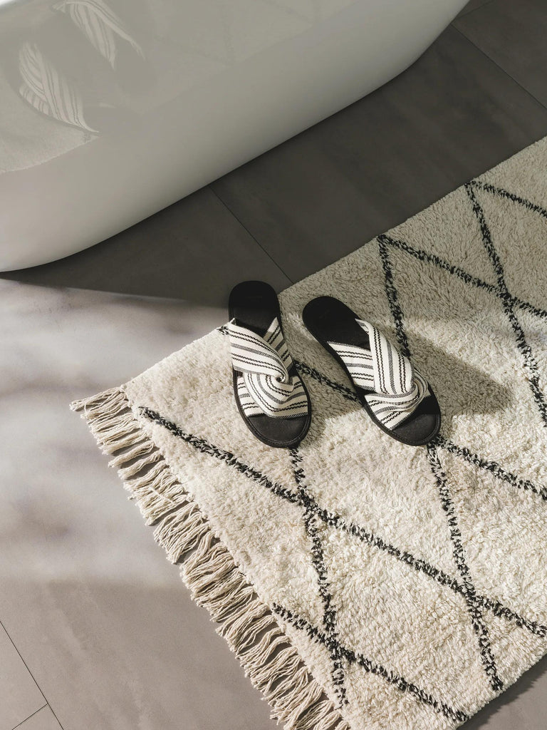 Tapis berbère à franges de bain crème en coton 60x100 cm