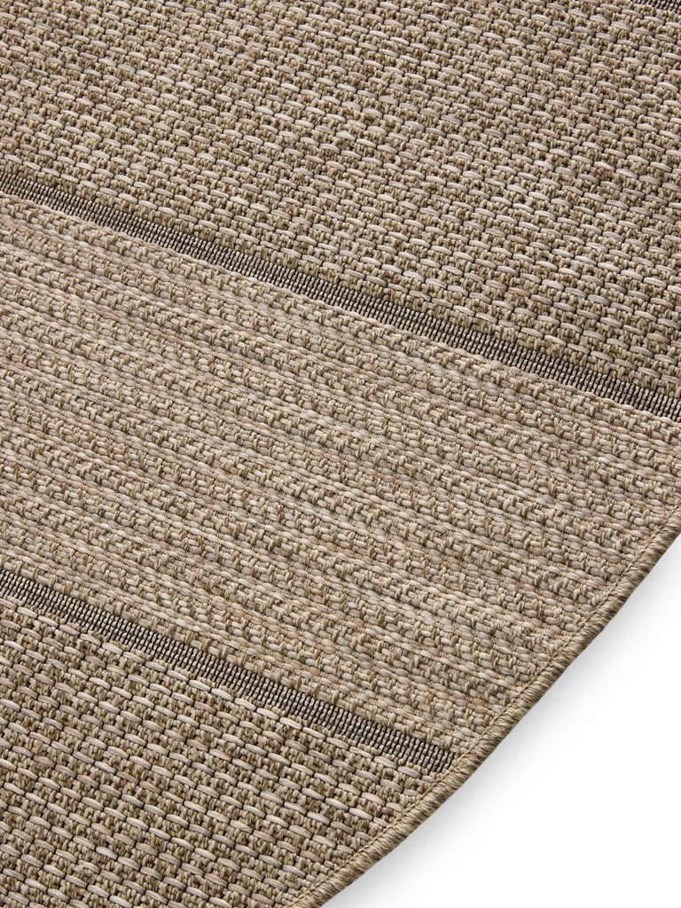 Tapis scandinave motif à bandes rond marron naturel d'intérieur et d'extérieur 160 cm de diamètre