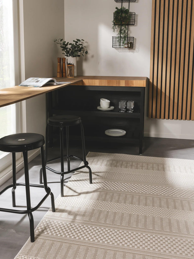 Tapis scandinave motif rayé enfant beige d'intérieur et d'extérieur 120x170 cm