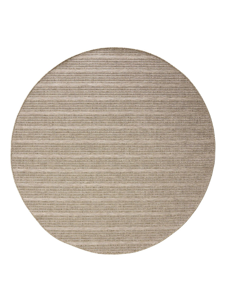 Tapis scandinave rayé rond beige d'intérieur et d'extérieur 200 cm de diamètre
