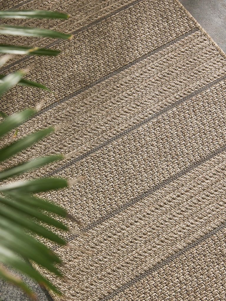 Tapis scandinave motif à bandes de couloir marron naturel d'intérieur et d'extérieur 80x240 cm