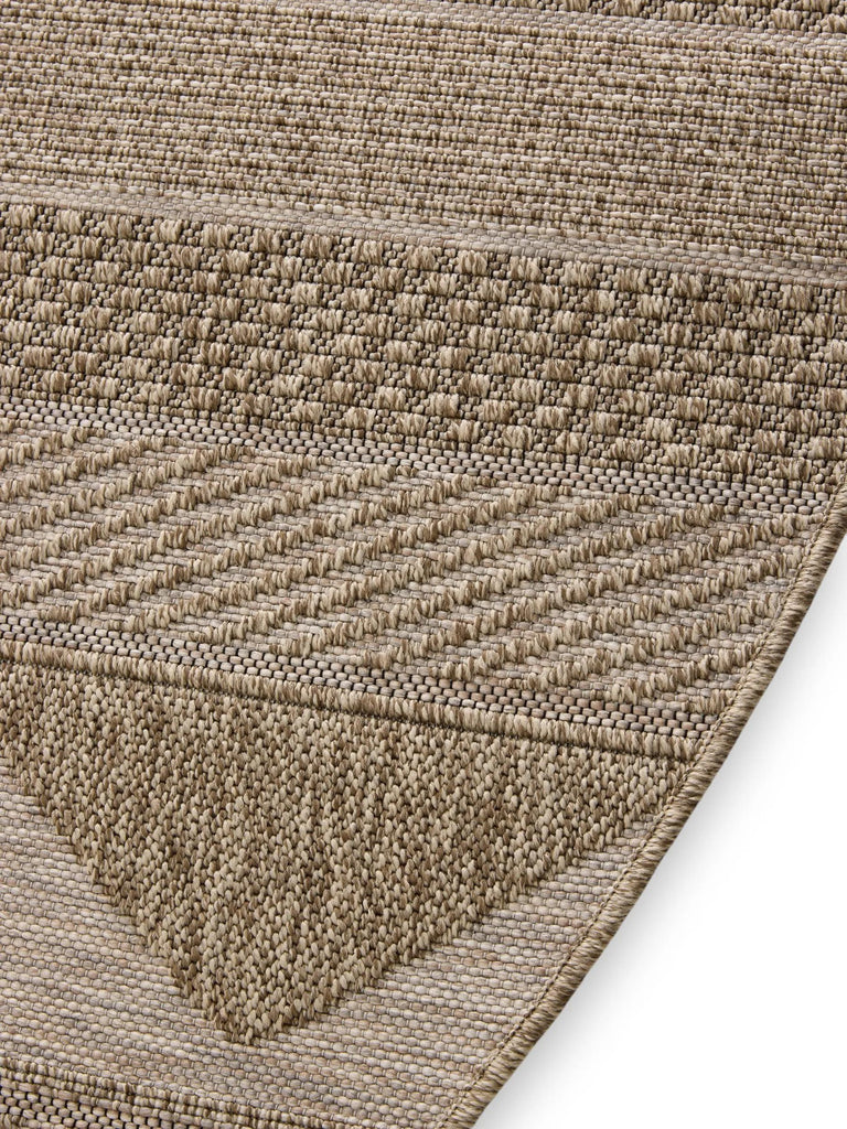 Tapis scandinave motif ethnique rond marron naturel d'intérieur et d'extérieur 120 cm de diamètre