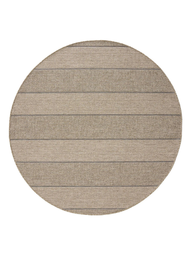 Tapis scandinave motif à bandes rond marron naturel d'intérieur et d'extérieur 200 cm de diamètre