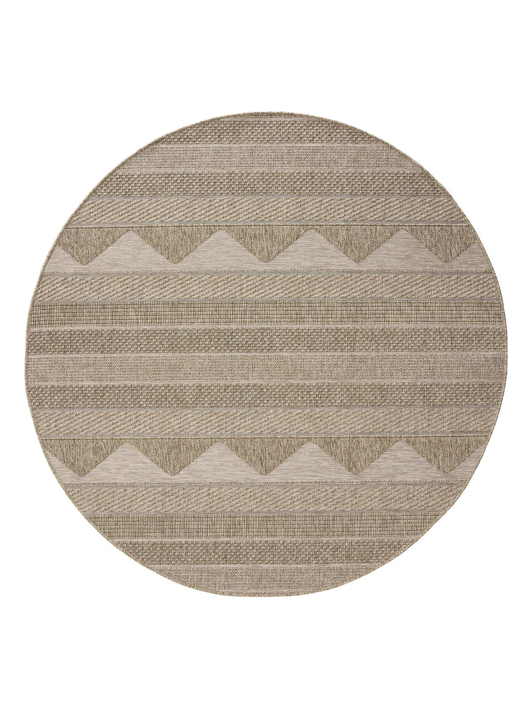 Tapis scandinave motif ethnique rond marron naturel d'intérieur et d'extérieur 200 cm de diamètre