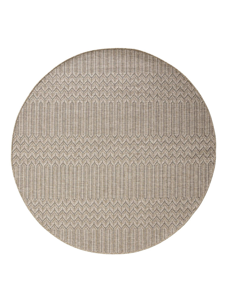 Tapis scandinave motif géométrique rond marron naturel d'intérieur et d'extérieur 200 cm de diamètre