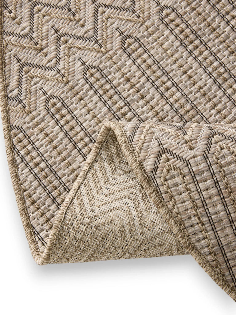 Tapis scandinave motif géométrique rond marron naturel d'intérieur et d'extérieur 120 cm de diamètre