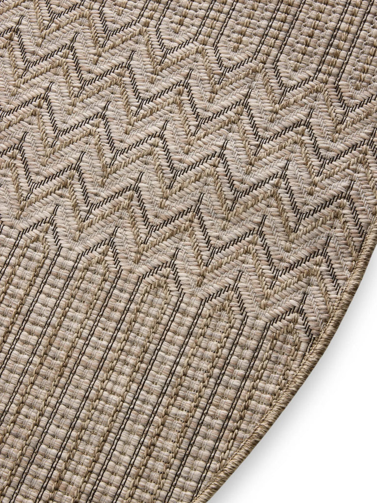 Tapis scandinave motif géométrique rond marron naturel d'intérieur et d'extérieur 160 cm de diamètre